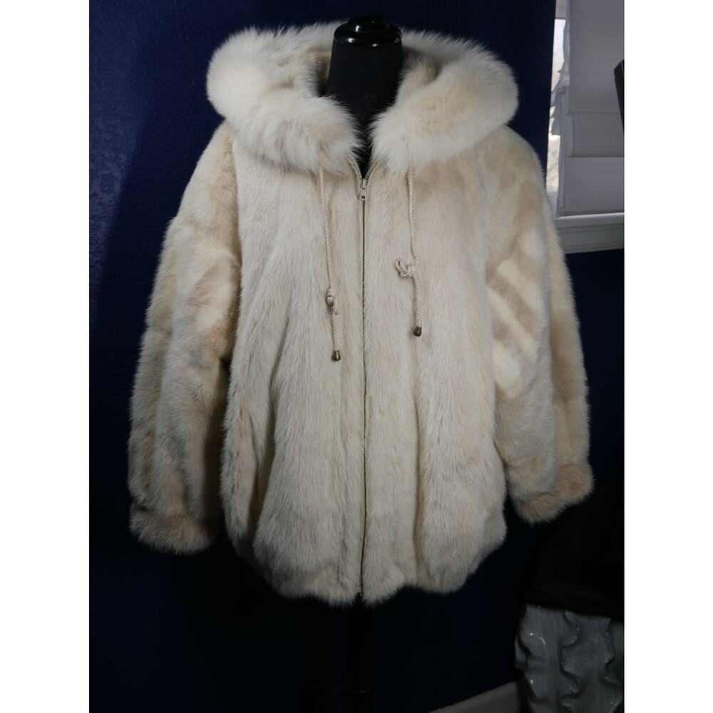 Gorgeous Blush & Pearl Mink & Fox Hooded Bomber Fur Coat Jacket